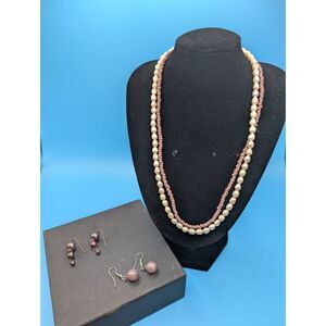 *1 Pearl & 1 beaded mauve accent necklace w/earring sets